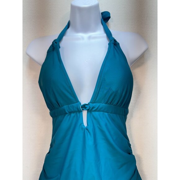 CUPSHE Women's One Piece Swimsuit Deep V Neck Size Large Teel Blue Bathing Suit - Picture 4 of 13